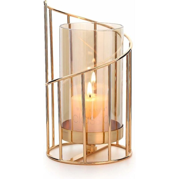 Ljusstake guldljusstake pelarljus värmeljushållare glas kreativ design med geometriska former, festdekoration kompatibel vardagsrum ta