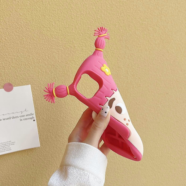 iPhone 14 Plus Skal Kawaii, Söt 3D Cartoon Cool Rosa Vacker Flicka med Blomma Mjuk Silikon Stötsäker Skyddande Skal Roligt för Kvinnor Flickor