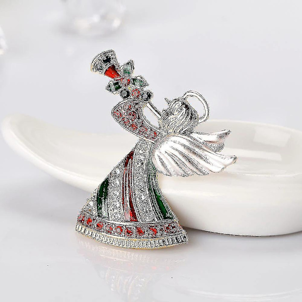 2 st Snygga Julmotiv Enamel Ängel Fairy Broscher för Kvinnor