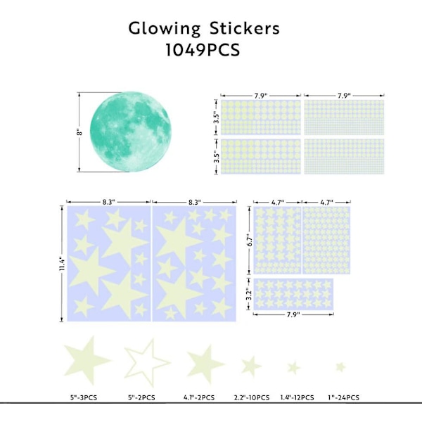 20cm Väggdekaler Väggdekaler Barn Måne Och Stjärnor Glow In The Dark Väggdekal Sovrum Lysande Dekal Baby Pojke Flicka Barn Vuxna Sovrum Tak