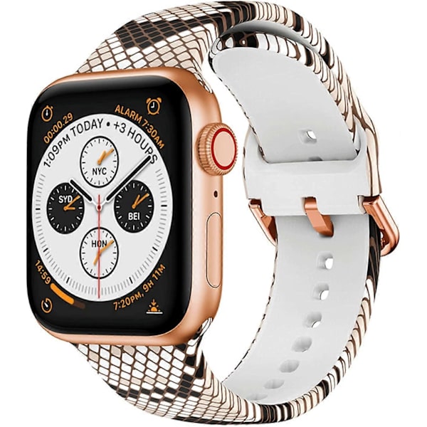 Smal och Stilig Klockarmband Kompatibel med Apple Watch 40mm 38mm, Vild Ormhudsmönster Mjuk Silikon Ersättningsrem för iWatch Armband Se