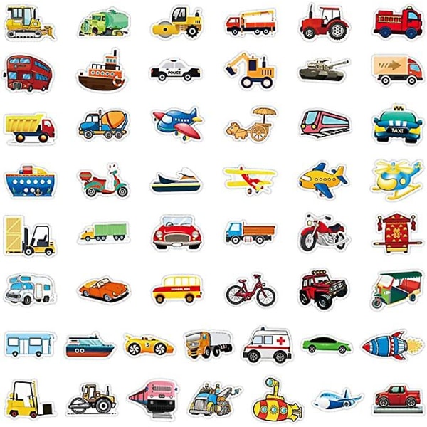 Transportkjøretøy Truck Stickers100 Pack, Party Favors and Supplies, (Byggelastebil, Fly, Tog, Helikopter, Bil, Båt, Motorsykkel, Tra
