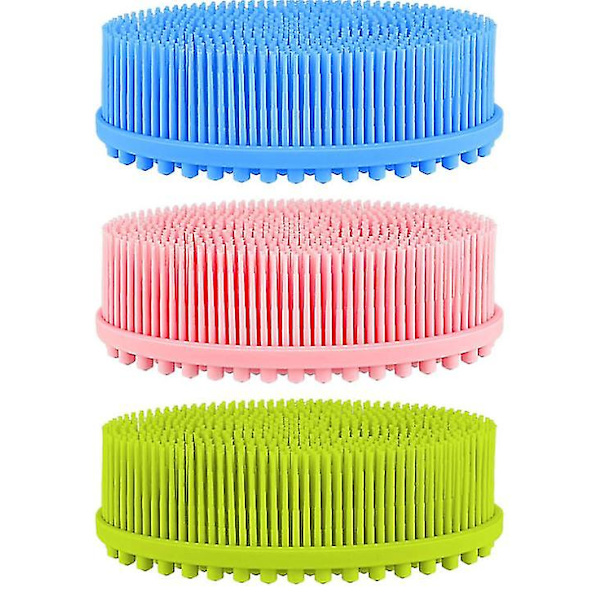 3 stycken silikonkroppsskrubb borste för hud exfoliering, lätt att rengöra, $3 stycken silikonbadborste, mjuk baby massage borste, $3 stycken silic