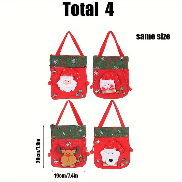 4 stk julepynt gaveposer med snordukke gaveposer julegave håndvesker juleoppbevaringsposer（4PC）