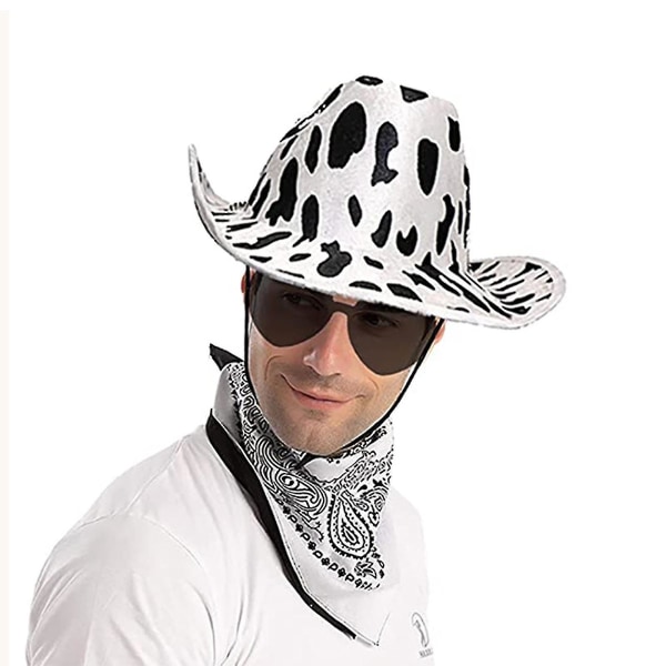Cowboy-hatut Länsi-Cowgirl-hattu Bandanna-lasit Unisex -Cowboy-hattu Halloween-asu Cosplay-mekko Juhlatarvikkeet (vain hattu, musta valkoinen)