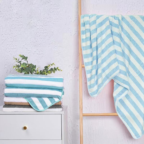 Plys strandhåndklæde fluffy bomuld tykstribet poolhåndklæder svømmehåndklæde til voksne
