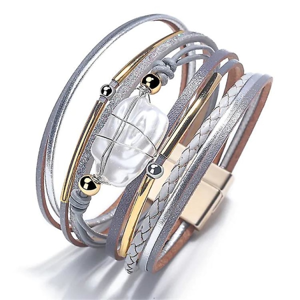 WABJTAM Lædermanchet Armbånd Barok Perle Wrap Armbånd Gorgeous Guld Rør Armring Magnetisk Boho Armbånd Bohemian Håndledsbånd Smykker Gave til Kvinder T