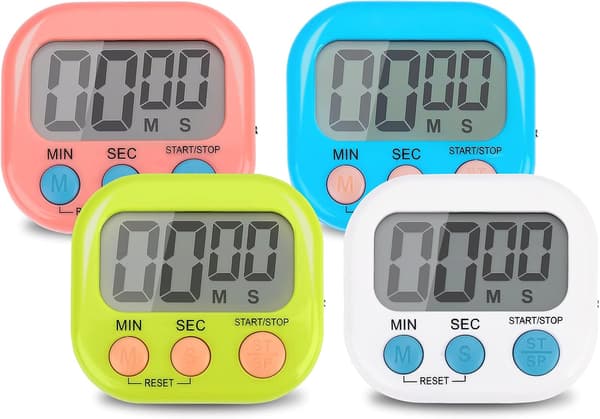 4-delad multifunktionell elektronisk timer, inlärningshantering, lämplig för kök, studier, arbete, träning (batteri ingår ej)