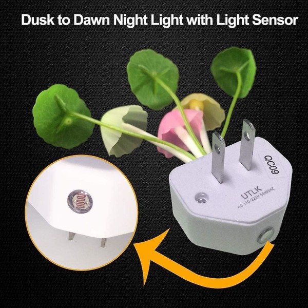 WABJTAM [2-pack] Koppla in LED-svamp nattlampa Lampa med Dusk to Dawn-sensor, skärfärgsföränderlig säng Nattlampa LED-vägglampa