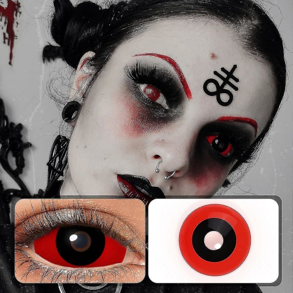 22mm röda och svarta Sclera-kontakter Full Eye Halloween-kontaktlinser Tokyo Ghoul Skrämmande Cosplay-kontaktlinser Vampire Eye-linser-q（Svarta och röda）