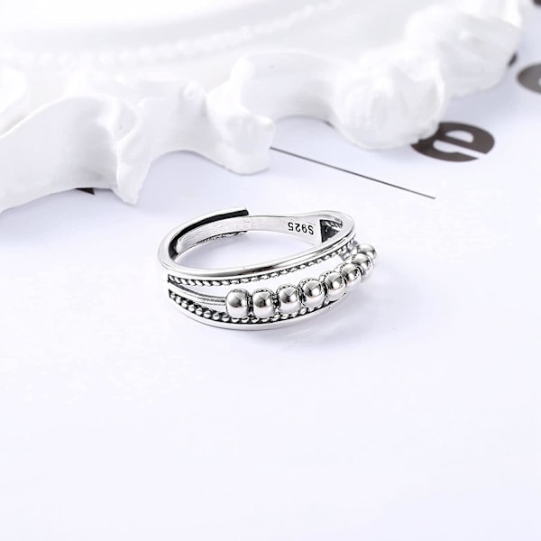 WABJTAM 925 Sterling Silver Ring för kvinnor flicka justerbar ring silver med pärlor kvinnlig förlovningsring