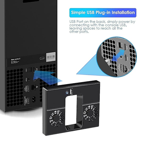 Køleventilator kompatibel med Xbox Series X Ekstern USB Vertikal Køler Stativ Med USB Hub Port