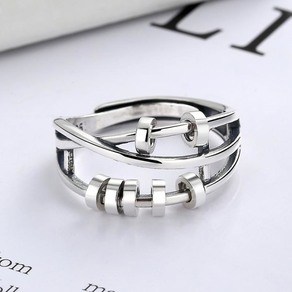 WABJTAMRings Silver Pearl Ring Fidget Peace Rings Anti-Stress Spinner Open Ring Justerbara Ringar för Kvinnor och Flickor