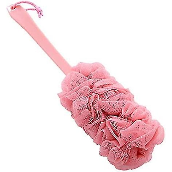 Badebørste med langt skaft Badekar Svamp Kroppsskrubber Badepulver Puff Back Børste Bakbørste Bad Mesh svamp (rosa)