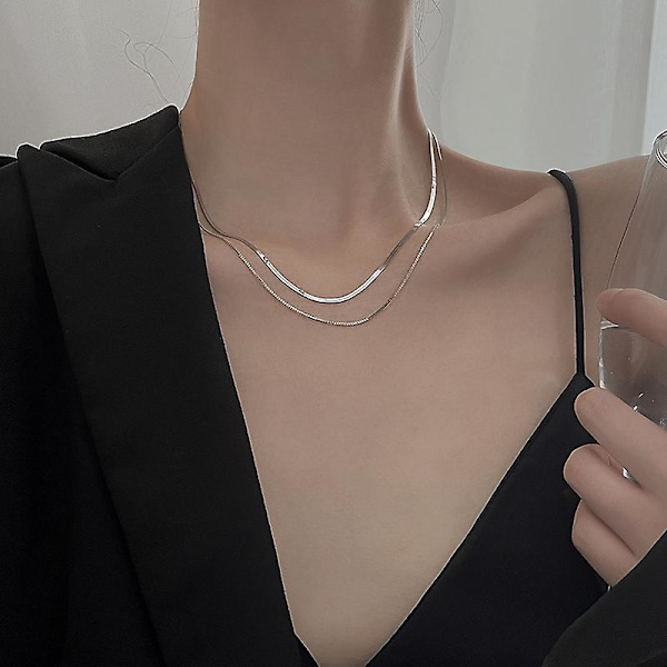 Dubbelskiktat ormhalsband Dubbel platt ormkedja Herringbone halsband
