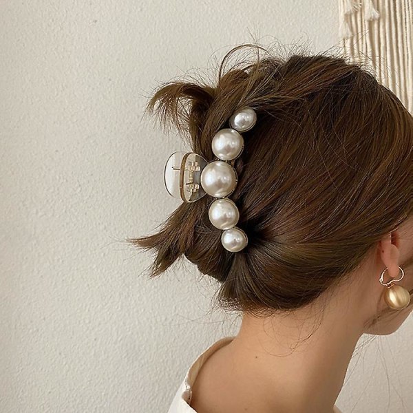 1st Kvinnor Pearl Hair Claw Elegant hårklämma Pin Stor hästsvans hårtillbehör