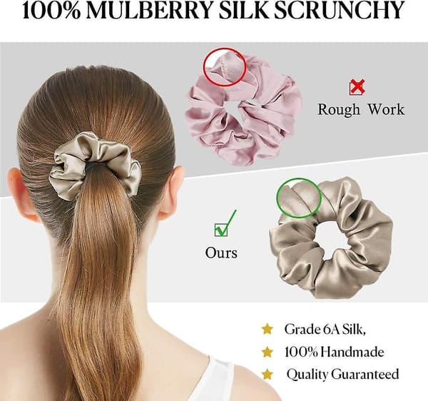 100% Silkes Hår Elastik Dam Flickor Flickor Hår Elastik Ren Silke Stor Hår Scrunchie Bistre Silke