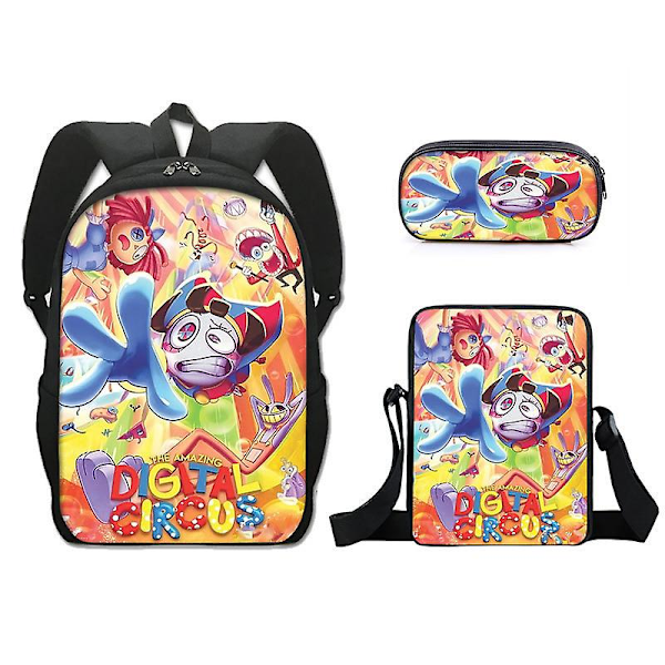 Fantastiska Digitala Cirkusen Digital Cirkus Skolväska Tredelad Set Crossbody Väska Enkelsidig Pennfodral（Ryggsäck，M）