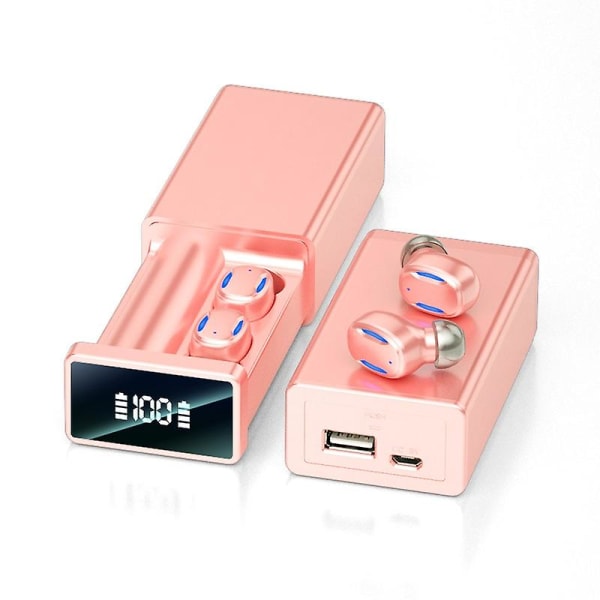 A22 Bluetooth-hörlurar för utomhussporter Trådlöst headset 5.2 med öronsnäckor Touch Control-hörlurar Display Power Bin-laddare - Snngv（Rosa）