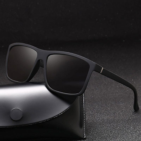 2024 Solglasögon VuxnaKlassiska Fyrkantiga solglasögon Märkesdesign UV400-skydd Nyanser Polariserad oculos de sol hombre glasögon Förare（Ljus Svart）