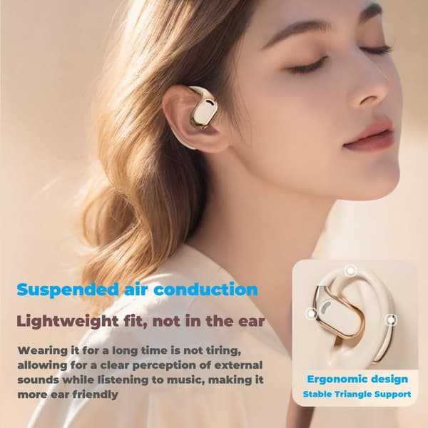 Bluetooth Open Ear Gaming Hodetelefoner, IPX5 Vanntette Støyreduserende Trådløse Bluetooth Ørepropper med Mikrofon for Android/iOS (Beige)