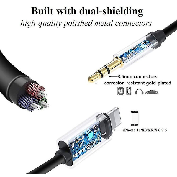 Aux-kabel til iPhone, Apple Mfi-certificeret Lightning til 3,5 mm aux-kabel til bil, kompatibel med iPhone 13 13 Pro 12 11 Xs Xr X 8 7 6 iPad iPod til bil Ho