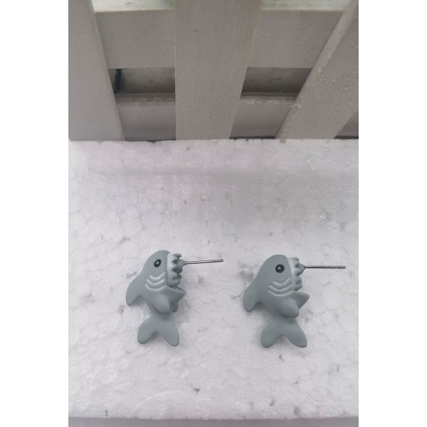 1 pari söpöä eläimen pureman korvakorua 3d savieläimen koristeena korvakorut dinosauruskorvakoru #hgkj14 (pieni valkoinen valas)
