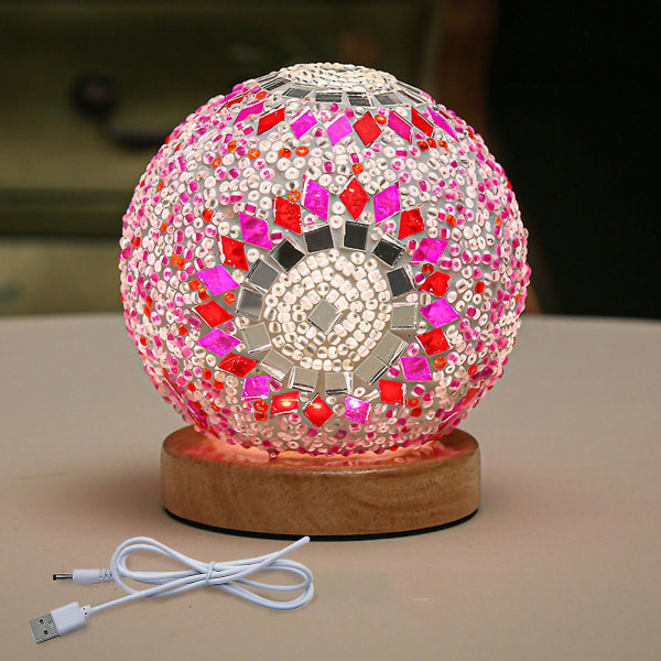 Nattbordslampe Mosaikk Glass Ball Nattlampe Vintage dekorative lys Globelampe for soverom, stue, kontor, spisestue - Snngv（boho pulver）