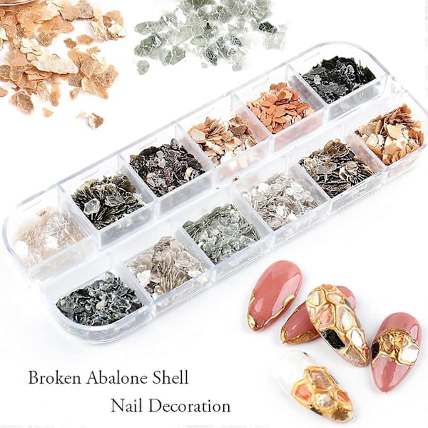 12 Fack Mica Marmor Sten Nagelkonst Sekvenser, 3D Oregelbundna Konfetti Flakes Marmor Metall Färgglada Nagel Glitter Dekal För Akryl Naglar, DIY Charms Nagel