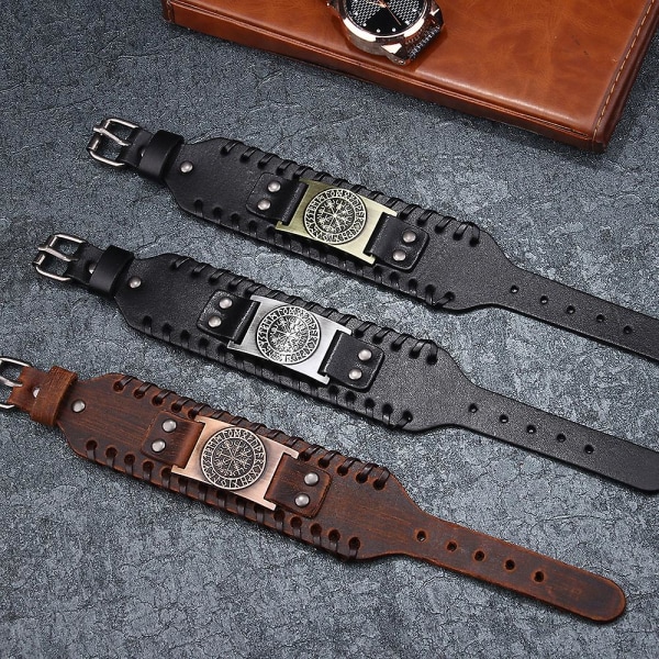 WABJTAM Pirat Vintage Armband Kompass Herrar Bred Armband Läder Armband Födelsedagspresenter Semester Souvenirer