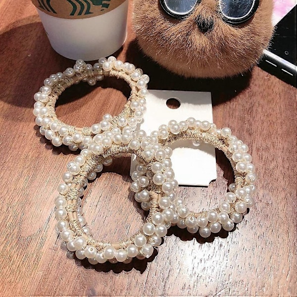 5 stycken pärl-elastiska hårband Ring rep Scrunchie hårband Hästsvanshållare för kvinnor eller flickor Hårtillbehör (5 färger)