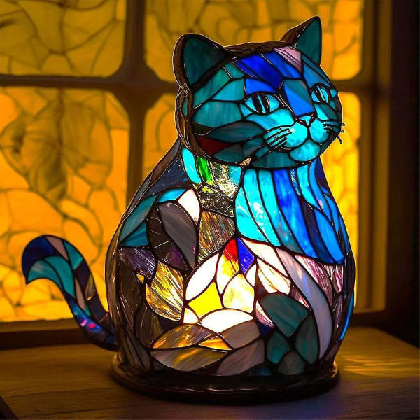 3d Animal Bordlampe Series Farget Glass Stained Night Light Retro skrivebordslamper (katt)