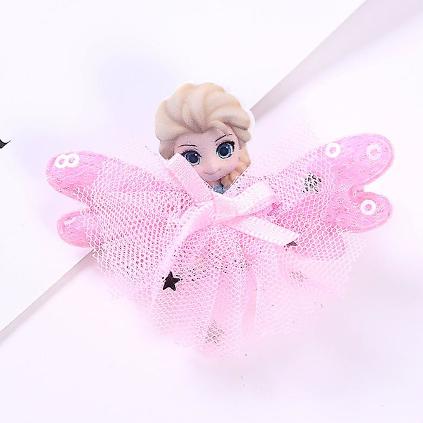 Färgglada prinsesshårklämmor spets hårrosetter med klämma flickor håraccessoarer (7 st prinsessor)