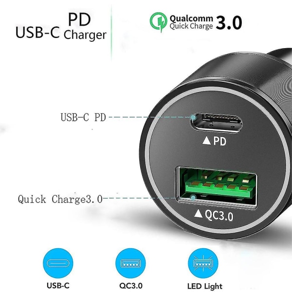 Quick Charge 3.0 billaddare biladapter med dubbla USB portar kompatibel