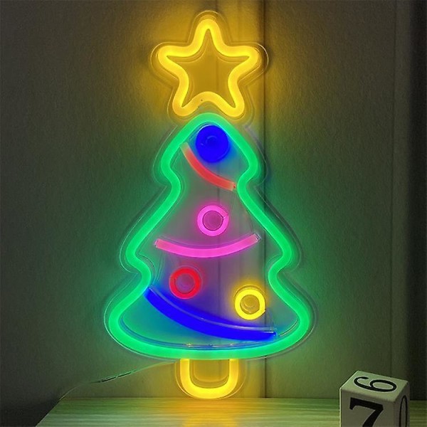 1 kpl joulukuusen neonkyltti, joulupuut LED-valokyltti sisustustaidetta varten, USB virtalähteellä toimivat akryylineonvalot makuuhuoneen lastenhuoneen sisustukseen