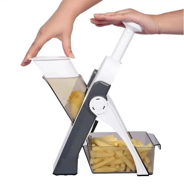 Säker manuell grönsaksskärare 5 i 1 grönsakshackare potatissnöre skärare citronskivor lökgaller kök mandolin gadget（grå）