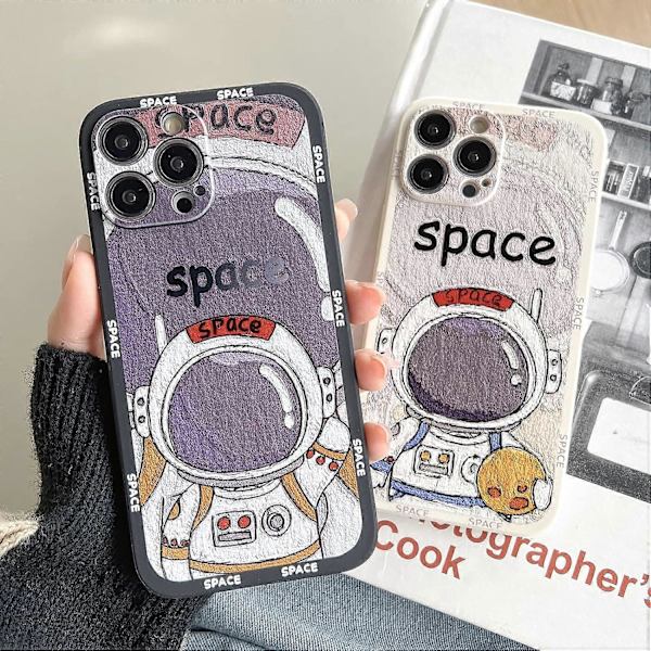 iPhone 14 Pro Sött Skal, Cool Cartoon Astronaut Rymd Måne Planet Design Snygg Bumper TPU Gummi Skyddande Stötsäker Mode Skal (Svart)