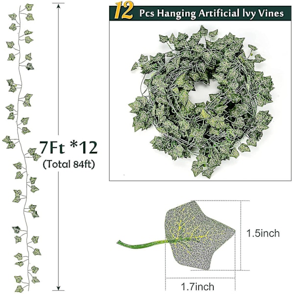 Konstgjorda växter ljusslingor 84ft 12-pack falsk murgröna girlanglampa med fjärrkontroll