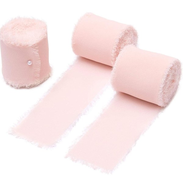 Flosset kantet chiffon silkebånd Bryllupssløjfe knude Buket Gaveindpakning 5M (Pink)