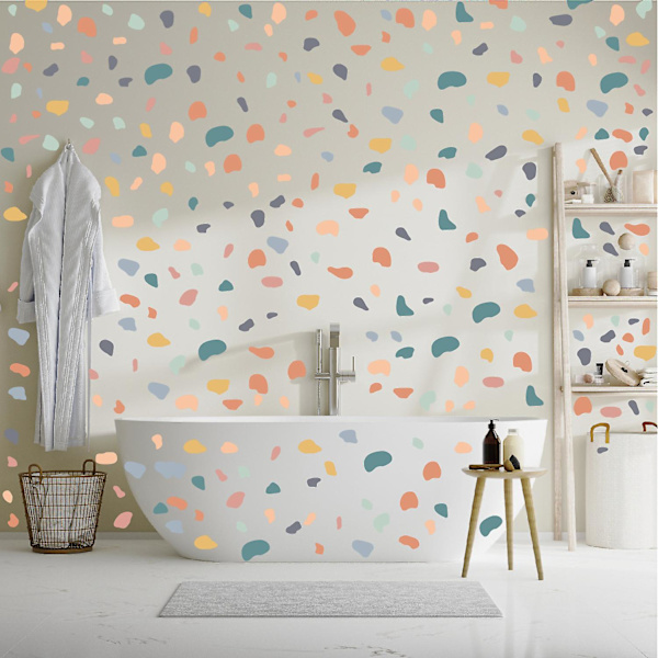 10 st färgglada terrazzo-mönstrade väggdekaler, oregelbundna stenar, moderna geometriska abstrakta väggdekaler, gör-det-själv-hemdekor