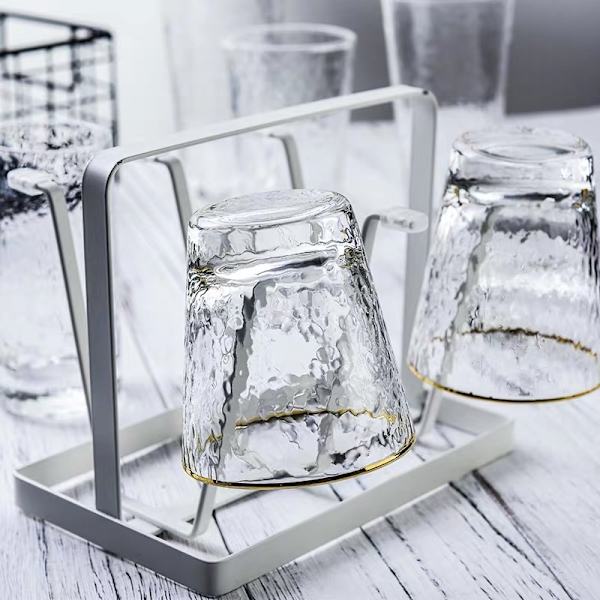 Bærbar drænkopholder i smedejern, fladt stål, sekskantet kopholder, op-ned opbevaringsholder, seks glas vandkopholder