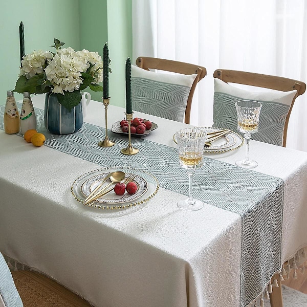 Rektangulära Dukar för Matbord, Stickad Broderi, Texturerad Tofs, Bomull Linne Dekorativ Avlång Bordsduk för Kök Matplats Picknick (140