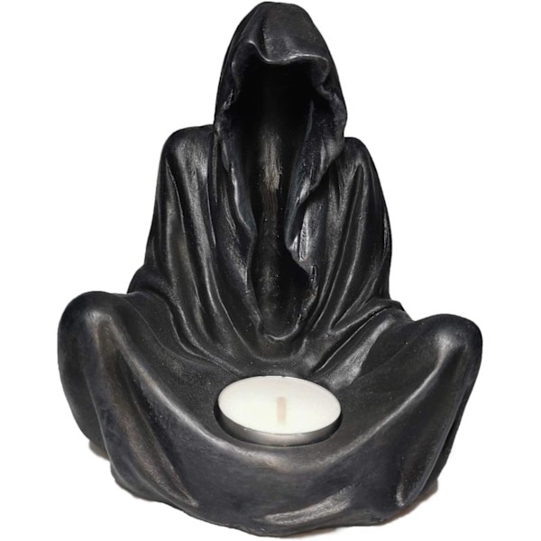 Lysestager - Sort Spøgelse - Troldmand - Død Gotisk - Dekorativ Skulptur Statuer Kunst Harpiks Dekorationer (A)