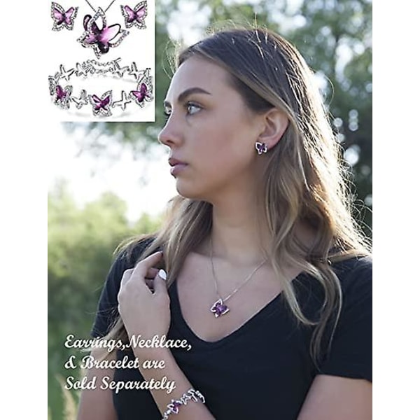 Butterfly Birthstone Crystal Halsband - Silver Tone med 18+2 kedja - Halsband Mors Dag Jubileum Födelsedag Jul - Presenter för kvinnor Flickor Daug