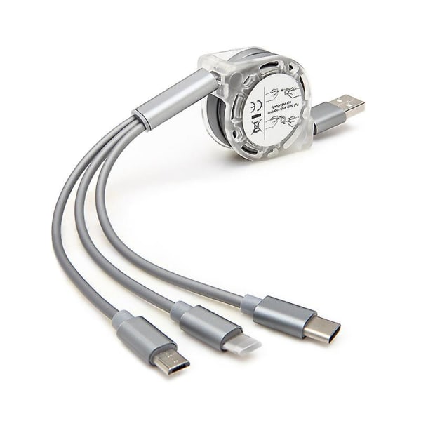 Multi USB -laddarkabel Indragbar 3-i-1-adapter för flera laddningssladd med mini typ C mikro USB -ports-kontakter som är kompatibla med mobiltelefoner