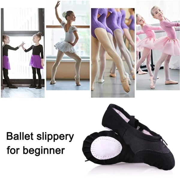 Balettskor, flickor, balettskor, delad lädersula, mjuk och andningsbar (svart, 29)