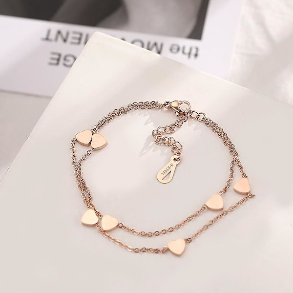 WABJTAM Rose Gold Hjerte Armbånd Damer Lagdelt Armbånd med Hjerteanheng Dobbel Kjede Armbånd for Kvinner Kjærlighet Armbånd Titan Rustfritt Stål Br