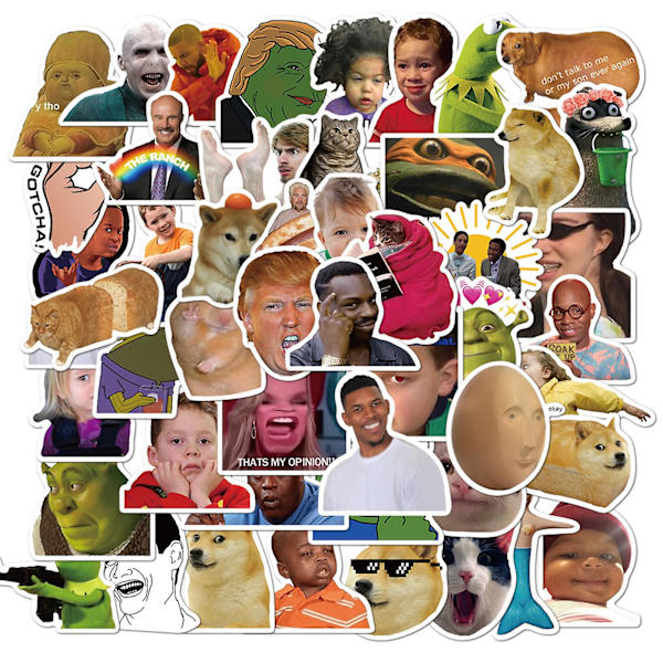 50 st roliga meme-klistermärken för vattenflaskor, bärbara datorer, telefoner, datorer, gitarrer, skateboards, hydroflaskor, mode, internetkändisar, meme, vattentäta vinylklistermärken A