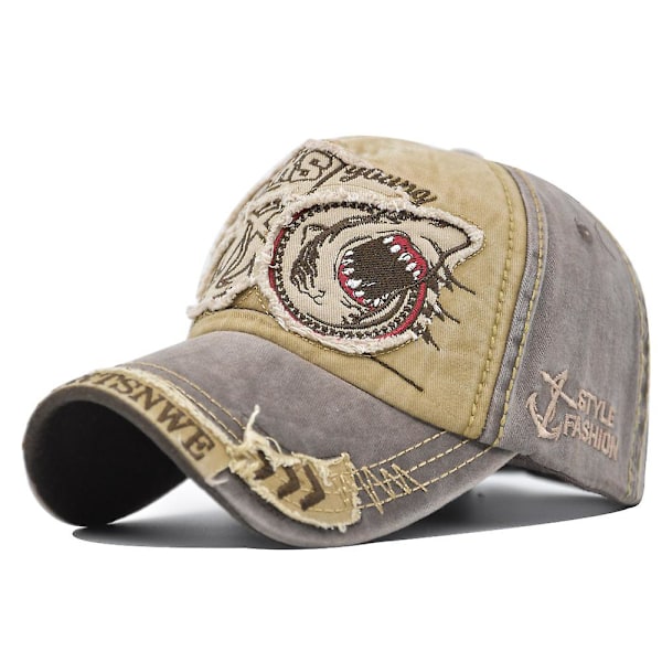 Forår og sommer vasket baseball cap haj 3d broderi bogstaver baseball cap mænd og kvinder retro spids kasket buet skygge kasket