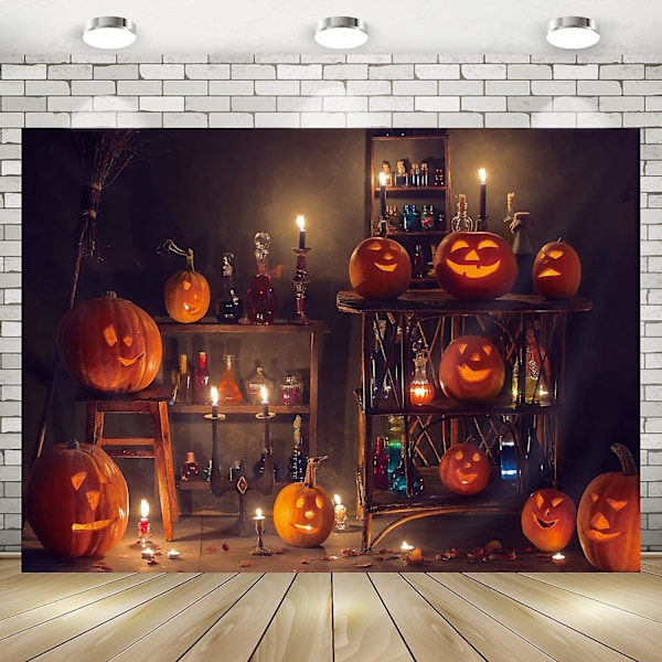 Halloween-bakgrund med pumpa 7x5 fot Spöklikt natt-skräck Spökhus Ljus Glad Halloween-fest Fotobakgrunder Banner Tillbehör